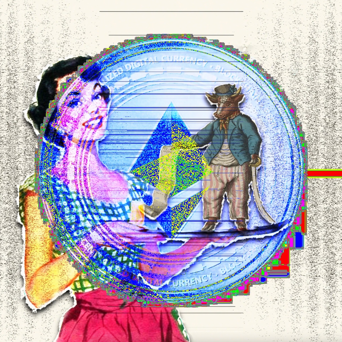 Digital collage piece titled Presenting the Bull.
